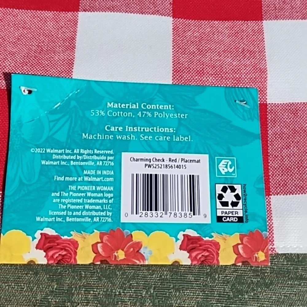 COPY - The Pioneer Woman Red and White Checkered Placemats(Set of 4)